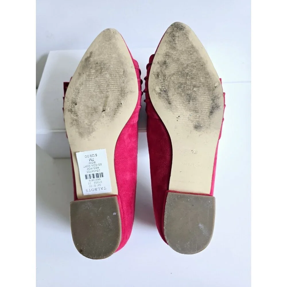 Talbots Edison Red Bow Suede Leather Almont Pointed Toe Ballet Flats Shoes 7